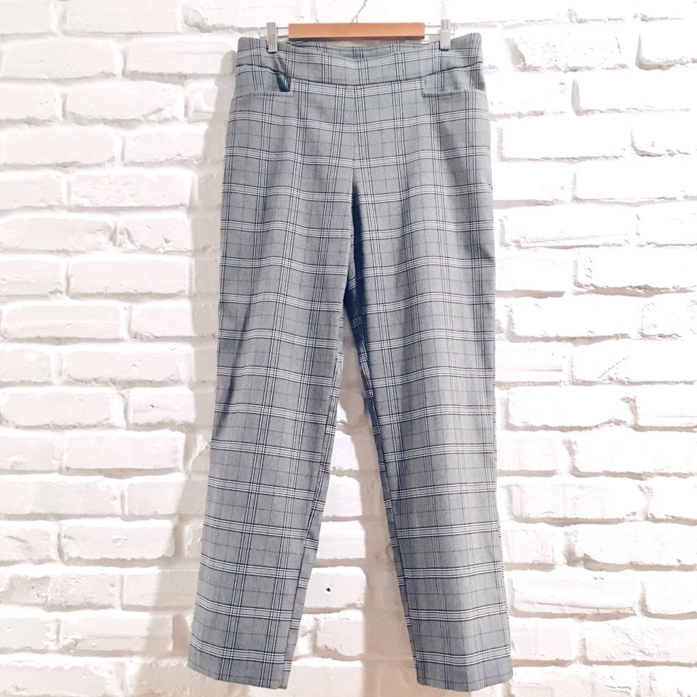 Stretchy Pull On Plaid Trousers, 34" Waist
